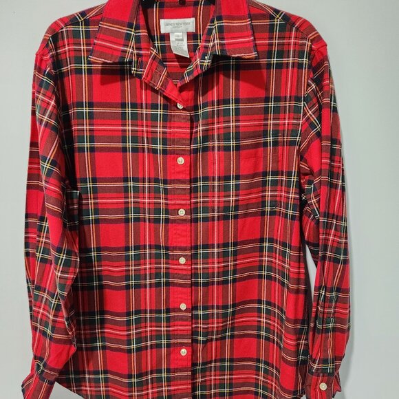 Jones New York Sport Women's Red Plaid Long Sleeve Button Up Top- Large - Picture 1 of 5